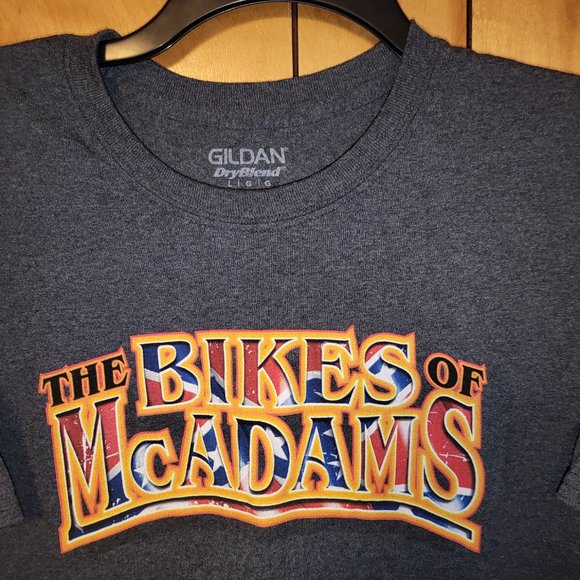 Mac McAdams Shirt LARGE Short Sleeve Graphic t GRAY Motorcycle Racing Cooters A4 - Picture 3 of 6